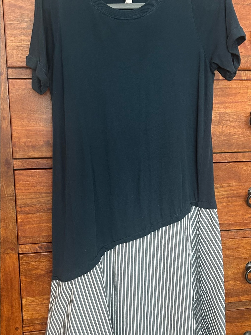 Women’s Asymmetrical Daily Practice Navy & White Striped Skirt Dress